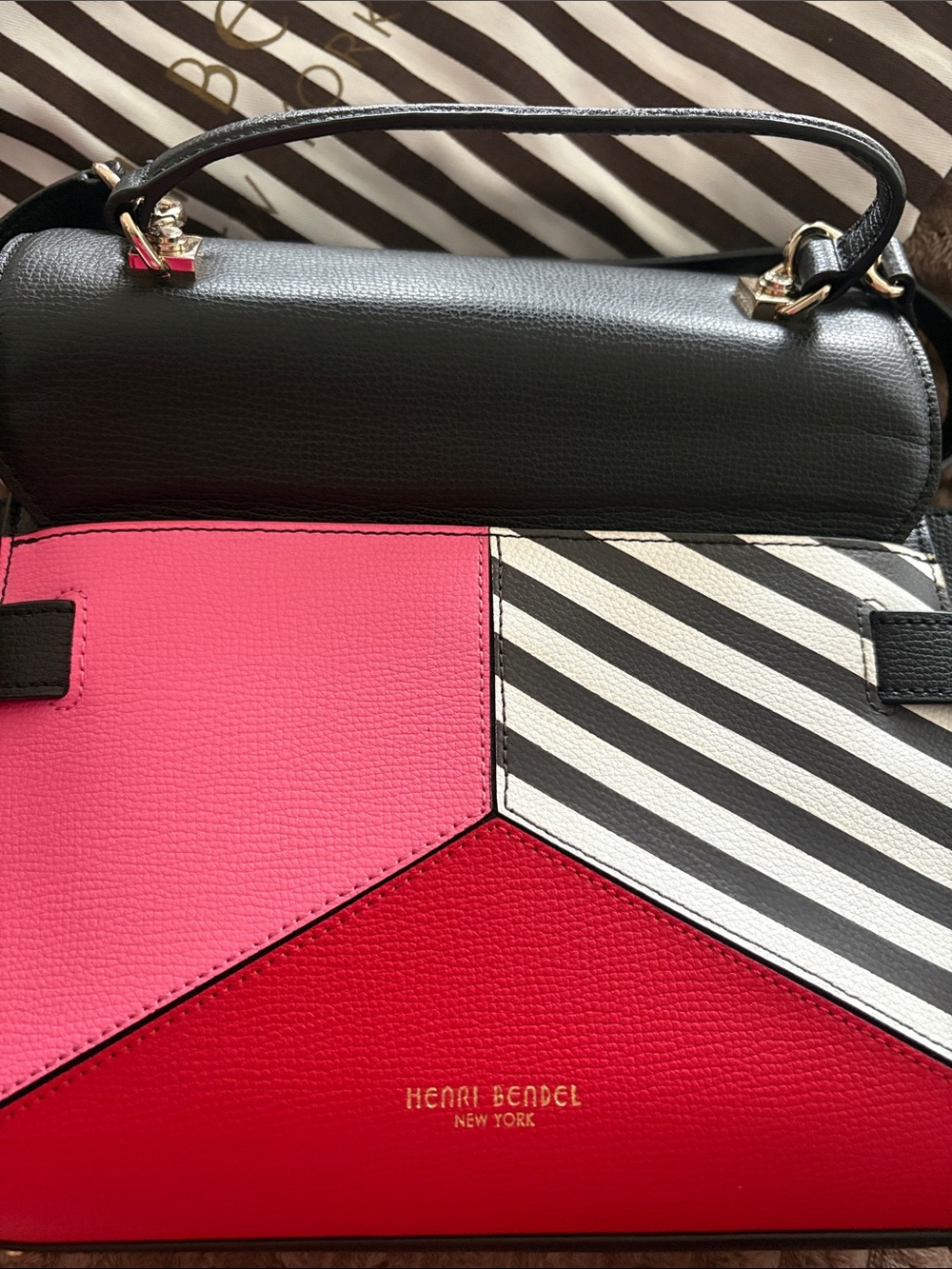 henri bendel Pink, Red & Black Geometric Leather Crossbody LIKE NEW - Picture 4 of 4